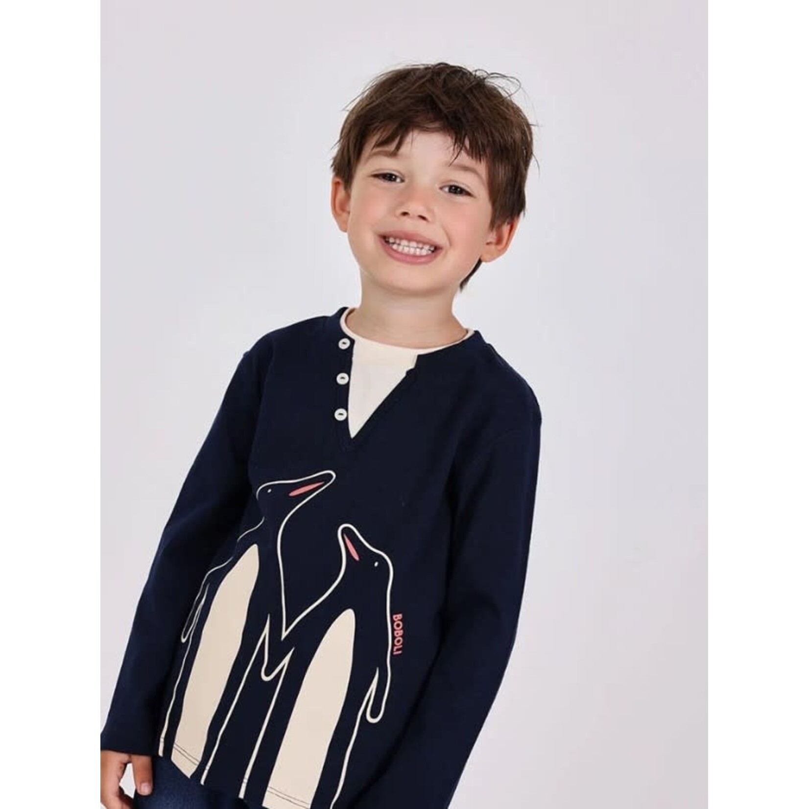 Boboli BOBOLI - T-shirt en à manches longues bleu marin avec imprimé de pingouins