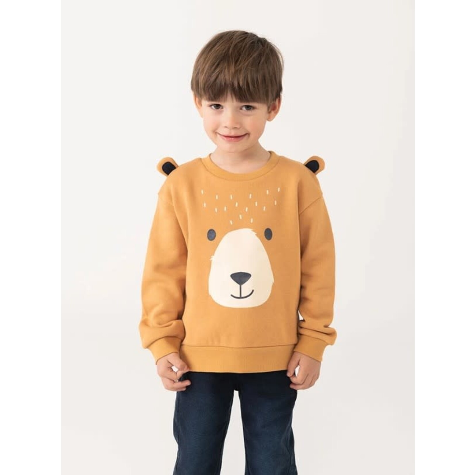 Boboli BOBOLI - T-shirt en à manches longues en molleton jaune moutarde avec dessin et oreilles d'ours