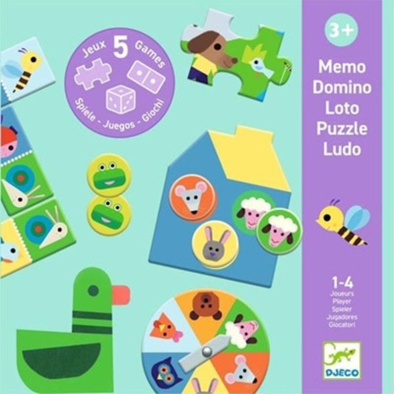 Djeco DJECO - 5 educational games - Ludo/Puzzle/Domino/Memo/Lotto -  Farm
