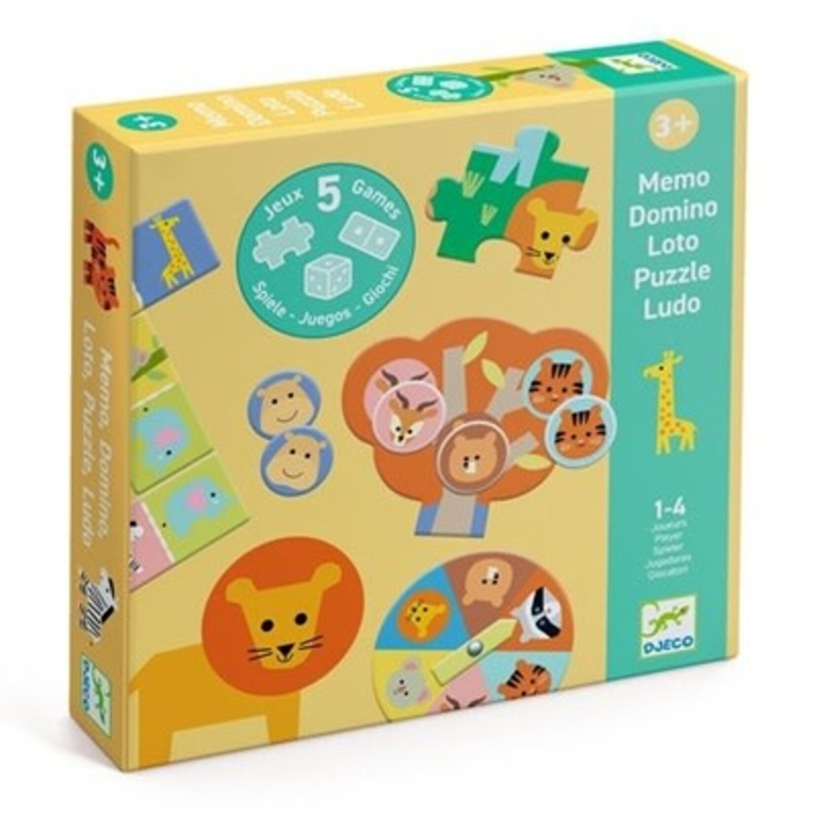 Djeco DJECO - 5 educational games - Ludo/Puzzle/Domino/Memo/Lotto - Wild animals