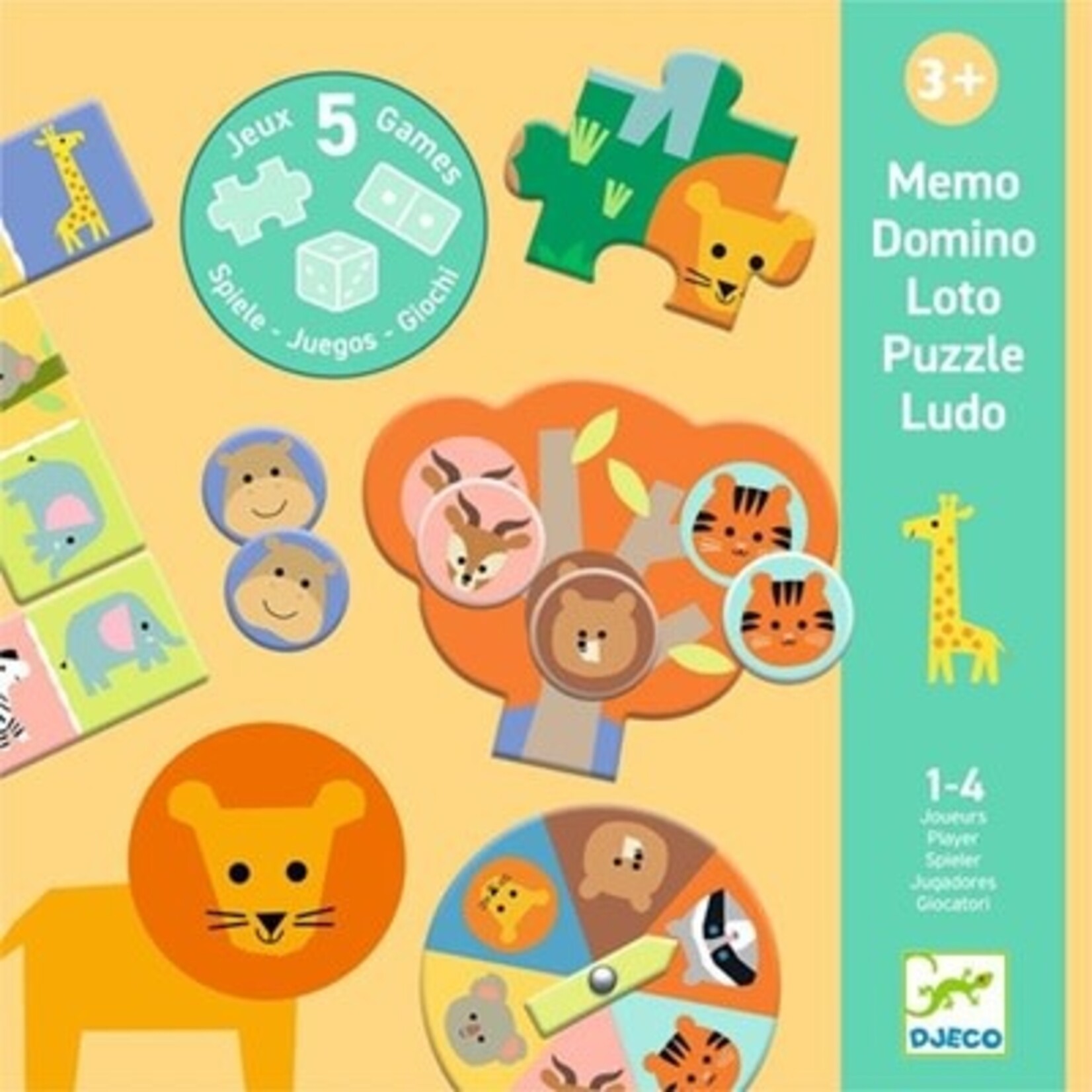 Djeco DJECO - 5 jeux éducatifs - Ludo/Puzzle/Domino/Memo/Loto- Animaux sauvage