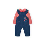 Boboli BOBOLI - Ensemble de salopette bleu jeans et chandail cache-couche rose saumon à manches longues