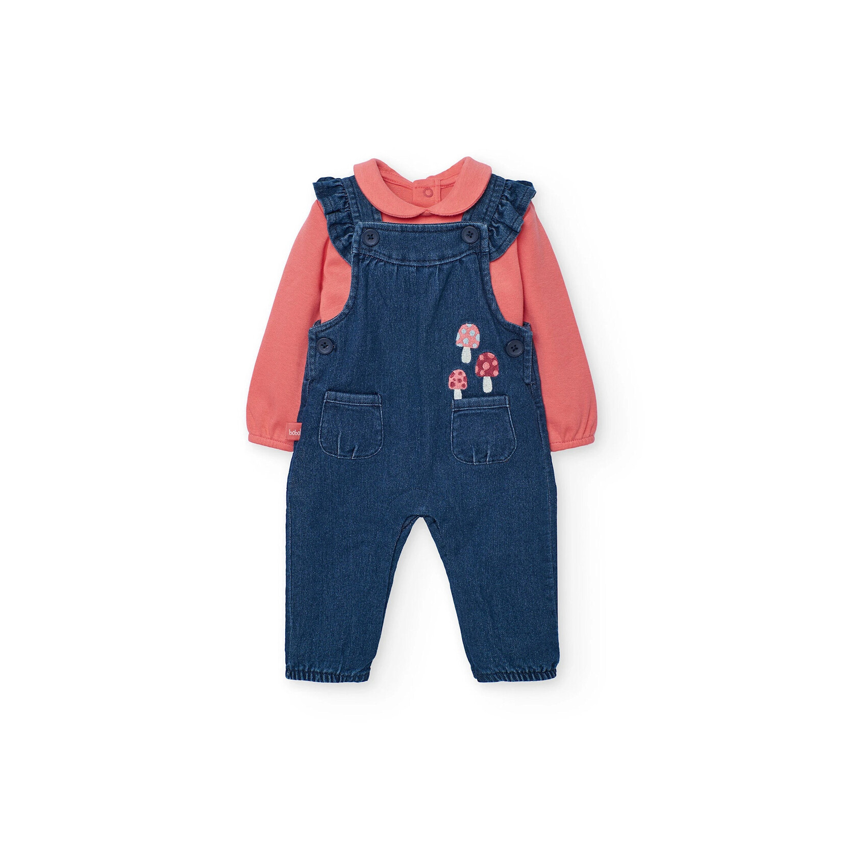 Boboli BOBOLI - Ensemble de salopette bleu jeans et chandail cache-couche rose saumon à manches longues