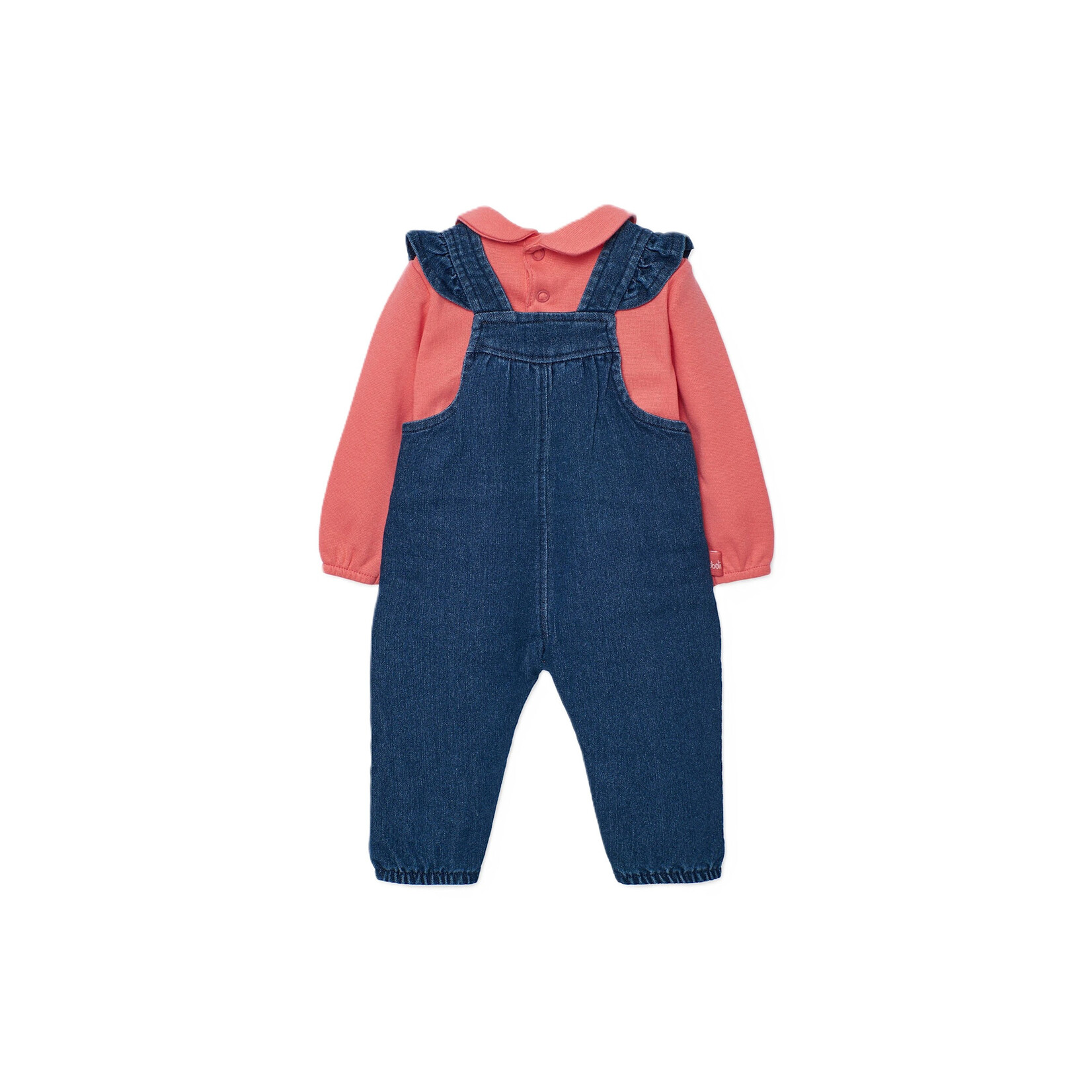 Boboli BOBOLI - Ensemble de salopette bleu jeans et chandail cache-couche rose saumon à manches longues