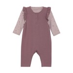 Fixoni FIXONI - Two-Piece Set with Light Purple Floral Bodysuit and Dark Purple Overalls