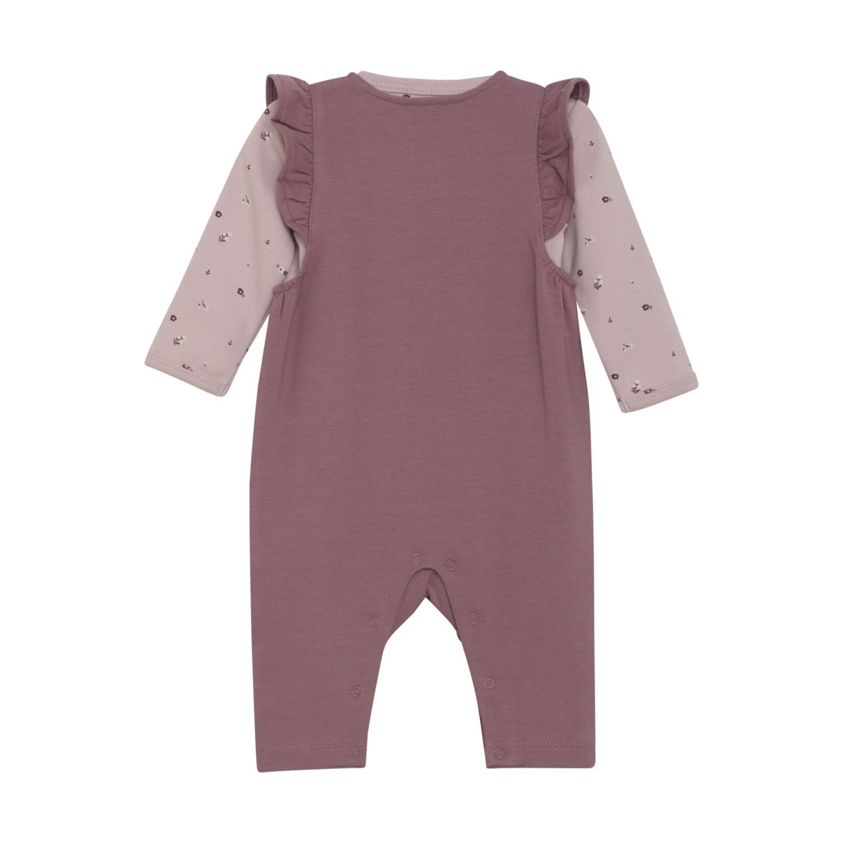 Fixoni FIXONI - Two-Piece Set with Light Purple Floral Bodysuit and Dark Purple Overalls
