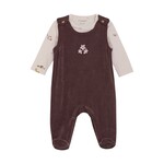 Fixoni FIXONI - Two-Piece Set with Light Pink Bodysuit and Dark Purple Velvet Overalls