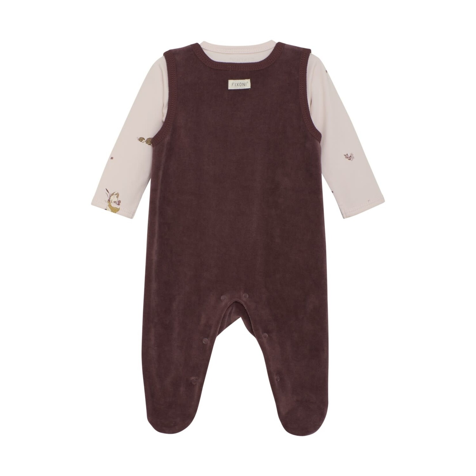 Fixoni FIXONI - Two-Piece Set with Light Pink Bodysuit and Dark Purple Velvet Overalls