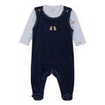 Fixoni FIXONI - Two-Piece Set with Light Blue Bodysuit and Dark Blue Velvet Overalls