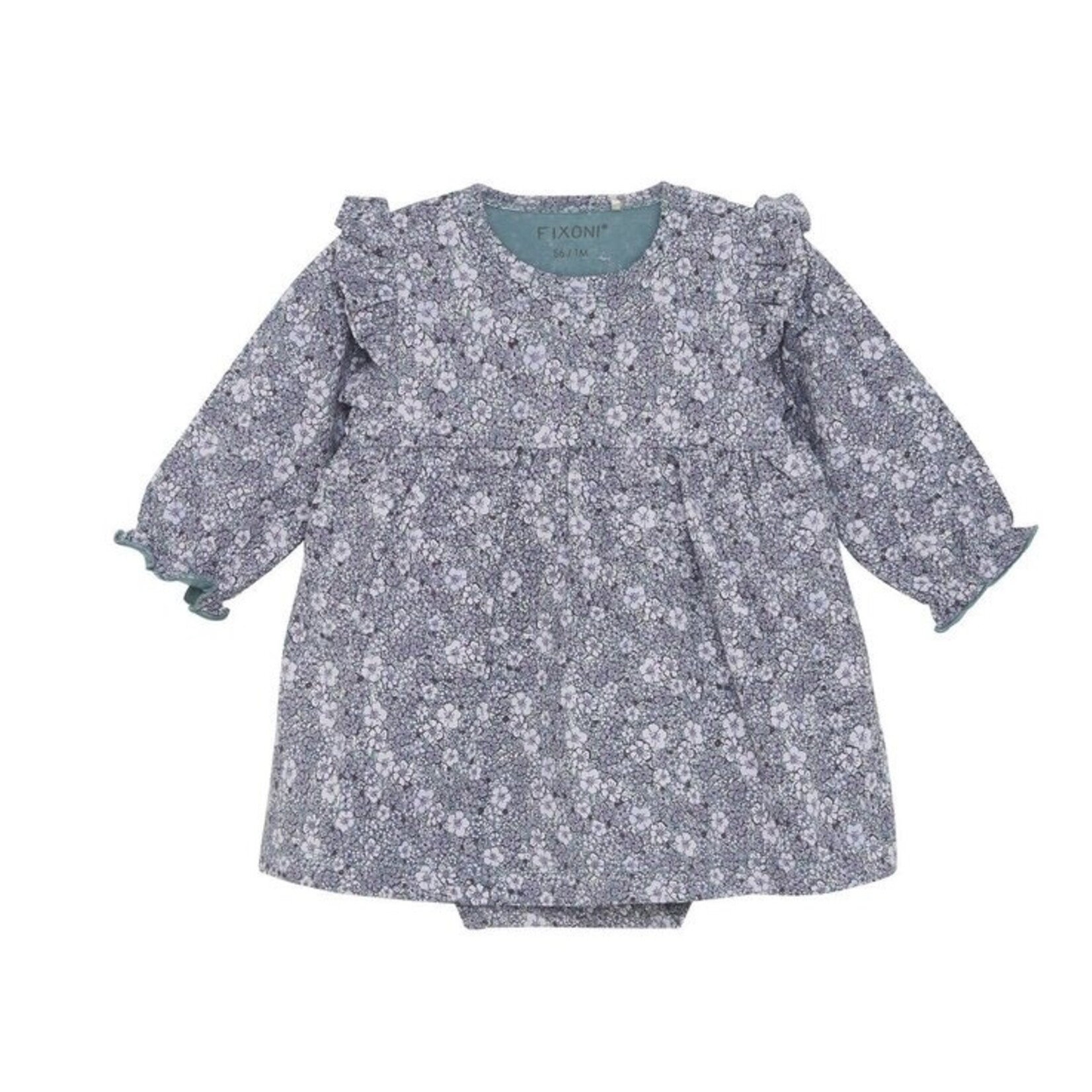 Fixoni FIXONI - Mauve ruffled floral dress with built-in diaper cover