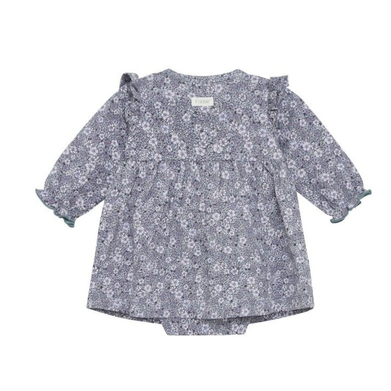 Fixoni FIXONI - Mauve ruffled floral dress with built-in diaper cover