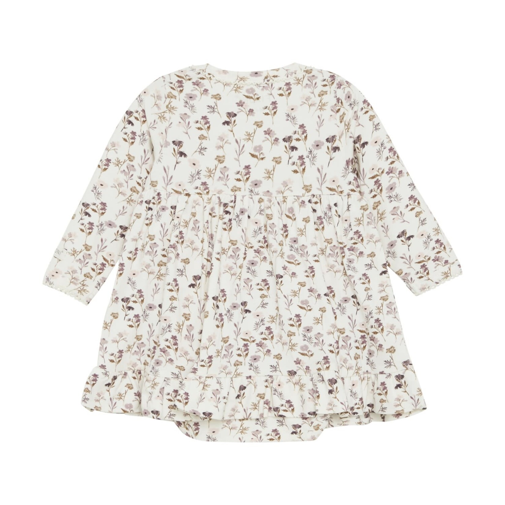 Fixoni FIXONI - Dress with built-in cover-up in cream with pink/mauve flower patterns