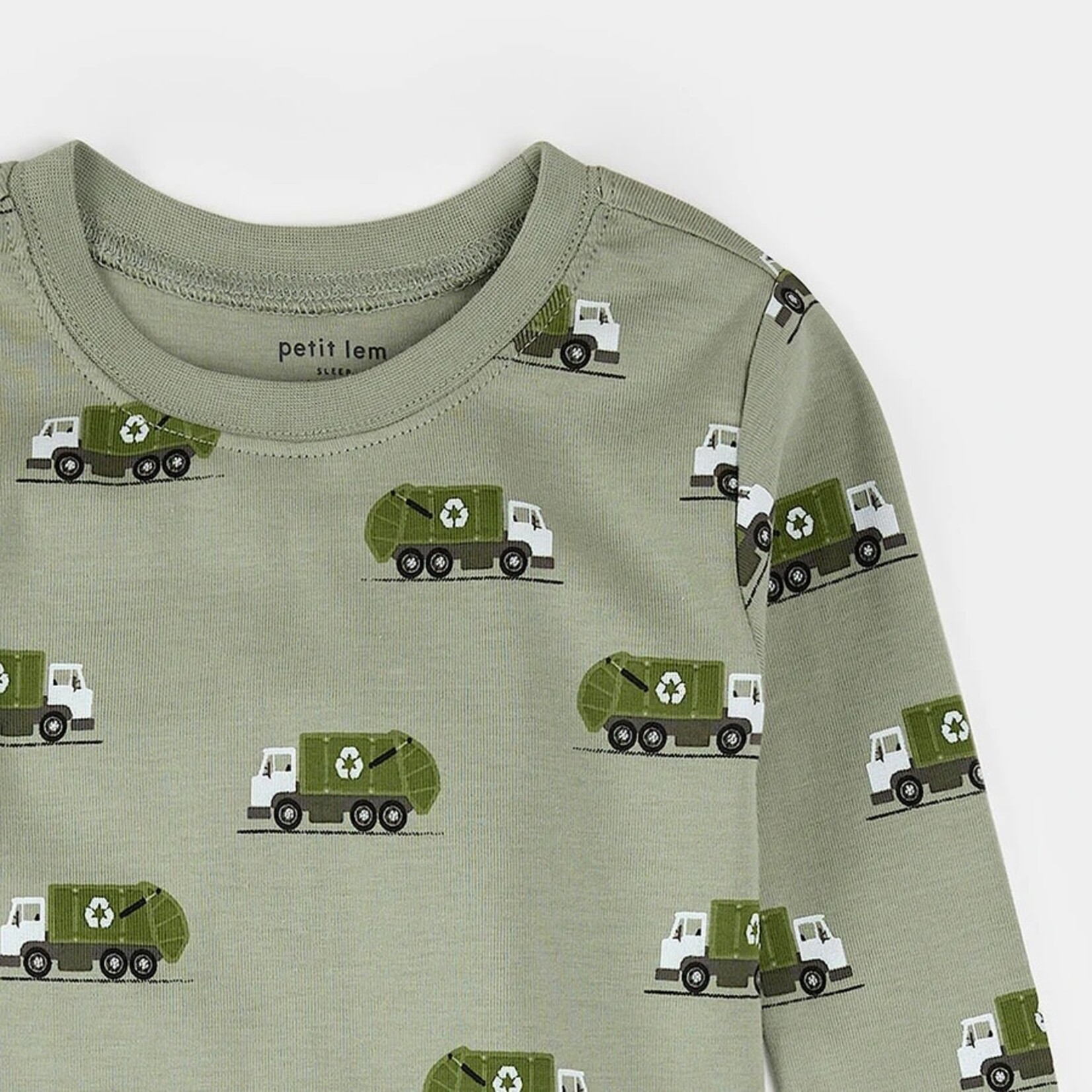 Petit Lem PETIT LEM - Recycling Truck Print on Fall Green Pajama Set