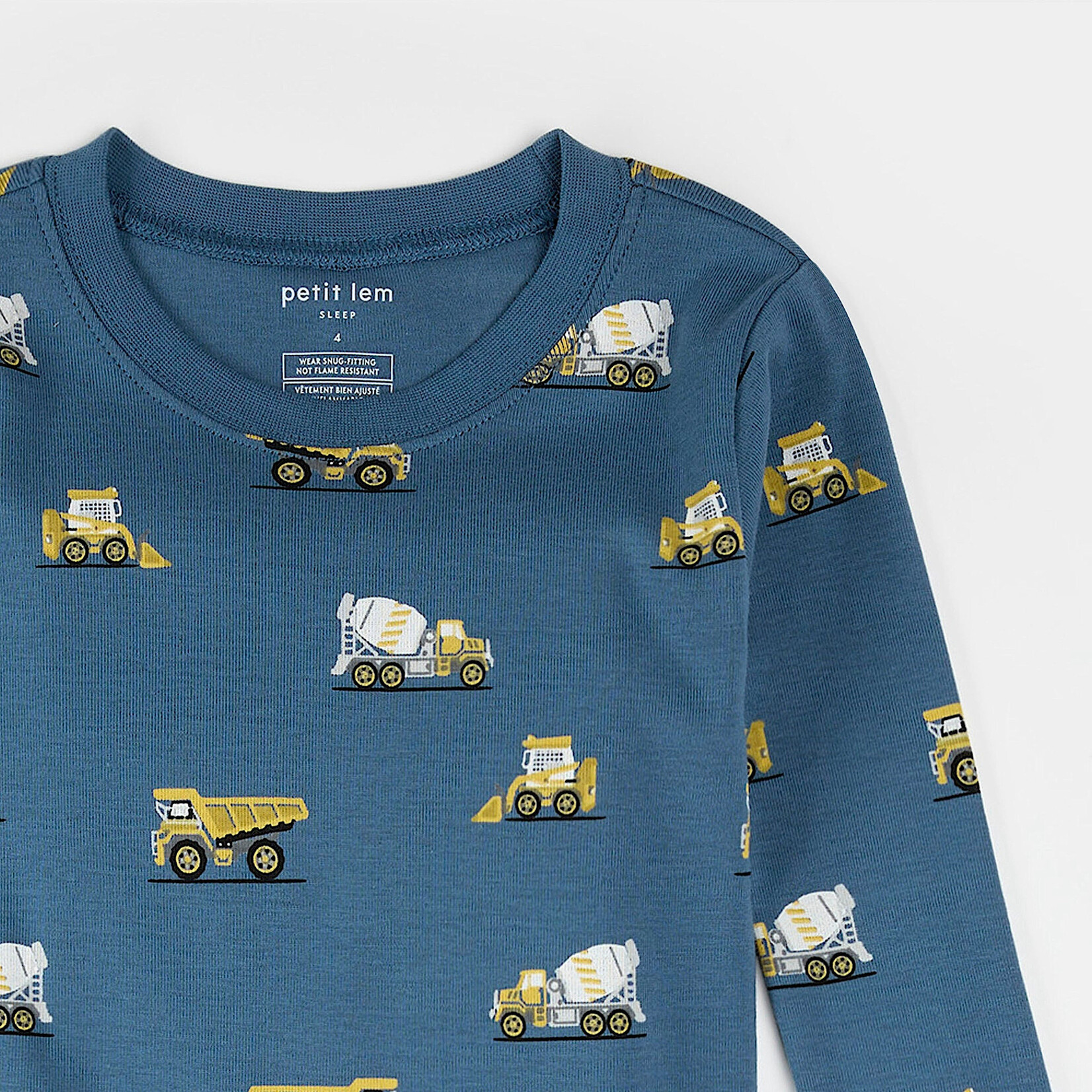 Petit Lem PETIT LEM - Construction Truck Print on Cobalt Blue Pajama Set