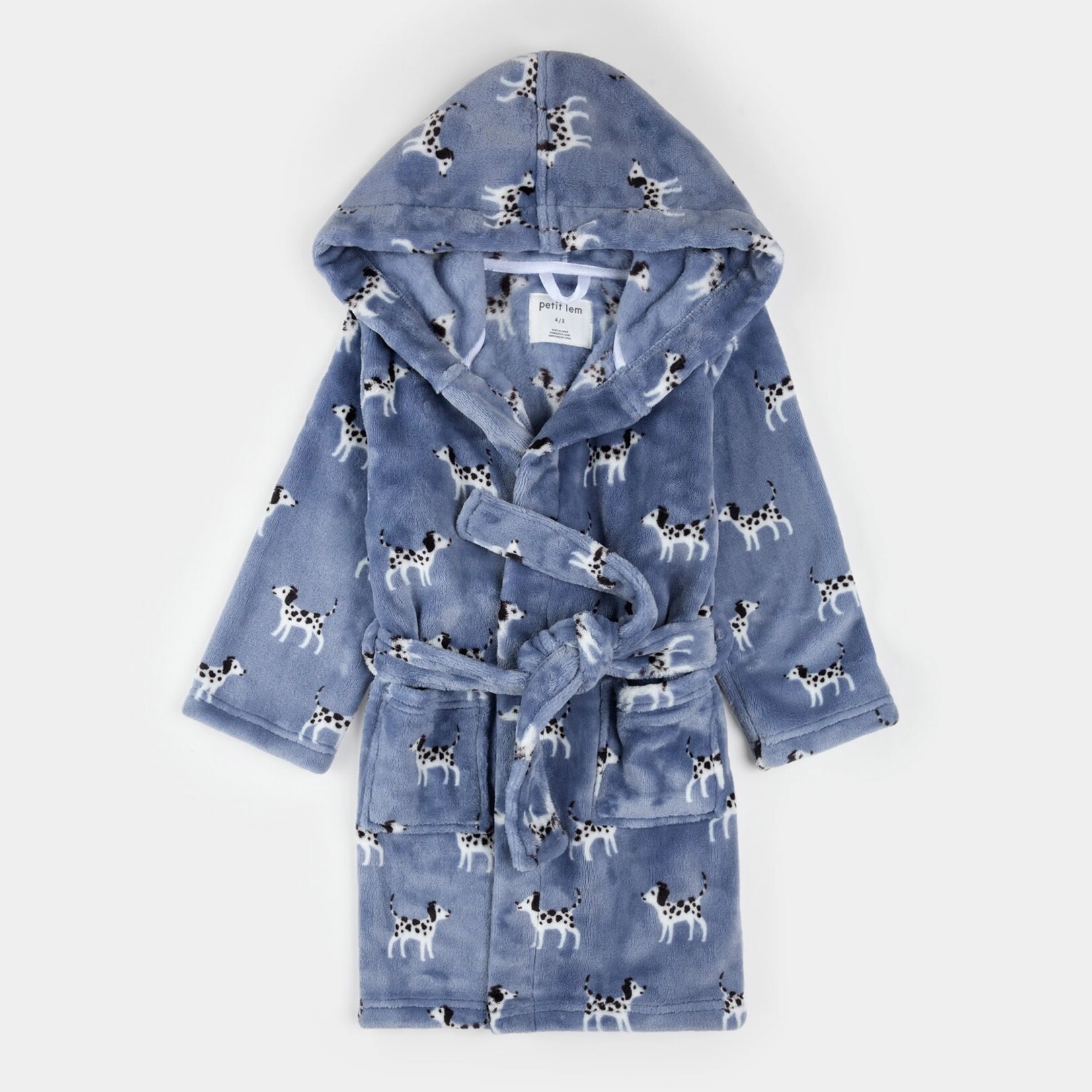 Petit Lem PETIT LEM - Robe de chambre en peluche bleu à imprimé de dalmatiens