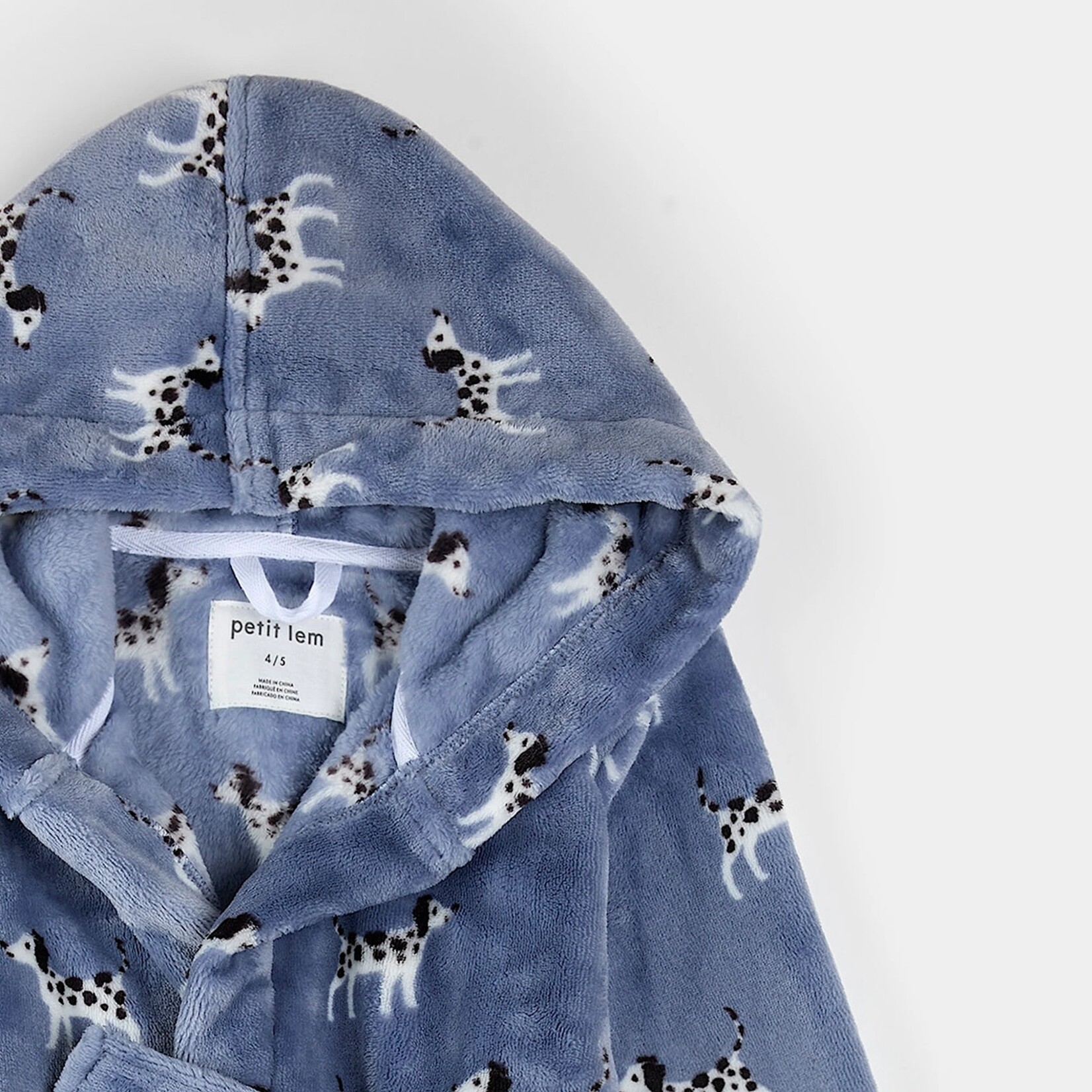 Petit Lem PETIT LEM - Robe de chambre en peluche bleu à imprimé de dalmatiens