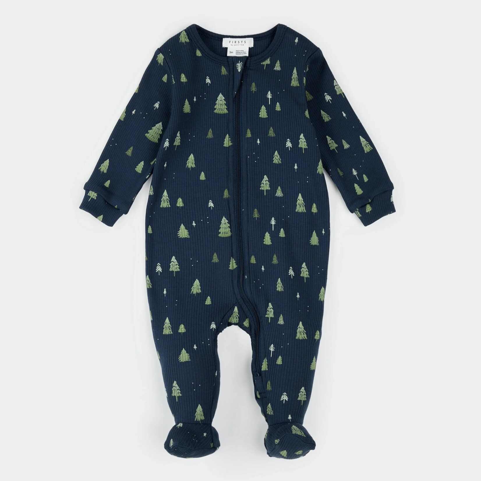 Petit Lem PETIT LEM - Navy blue baby pajamas with fir tree print