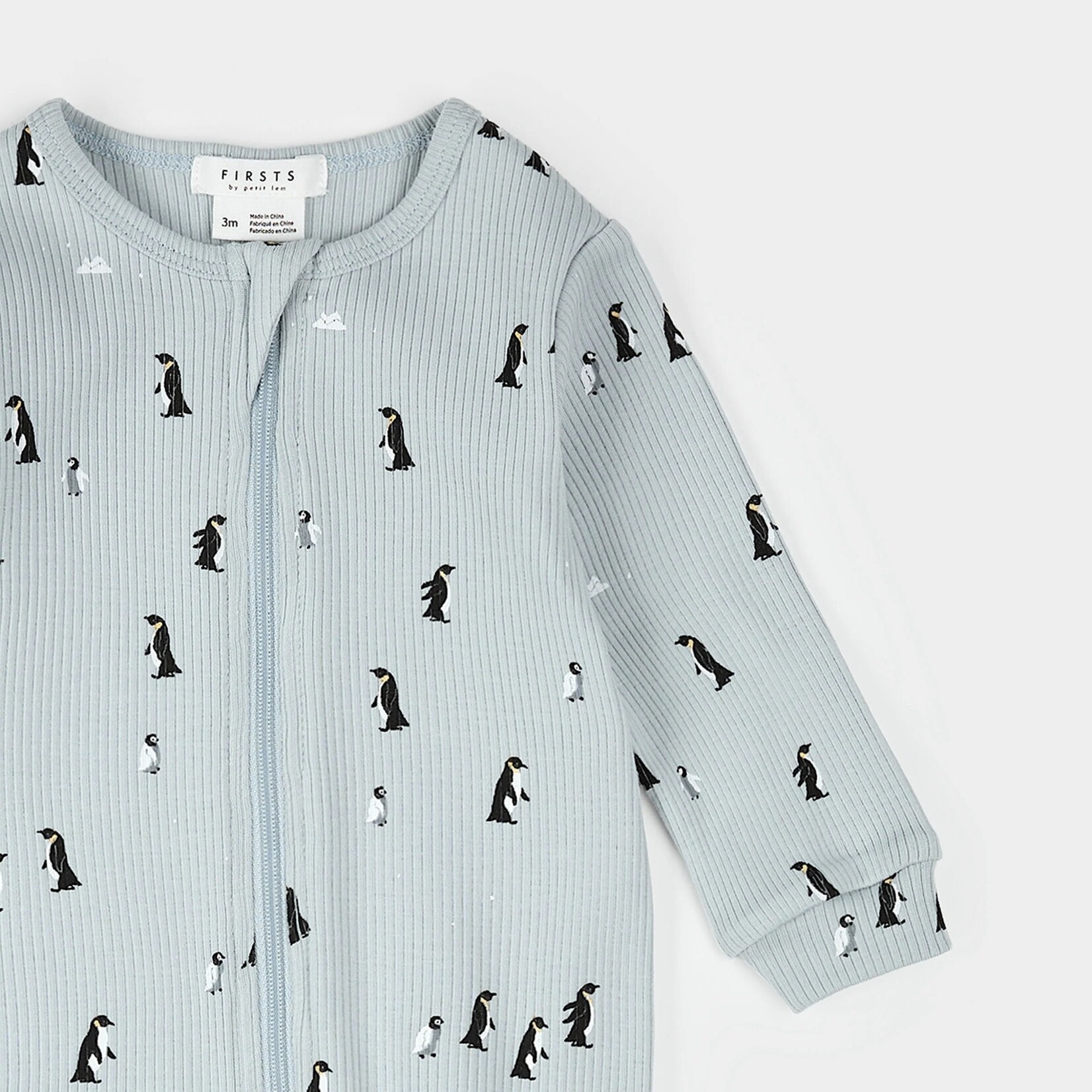 Petit Lem PETIT LEM - Pyjama de bébé bleu perle à imprimé de pingouins