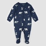 Petit Lem PETIT LEM - Pyjama de bébé bleu marine à imprimé d'ours polaires d’hiver