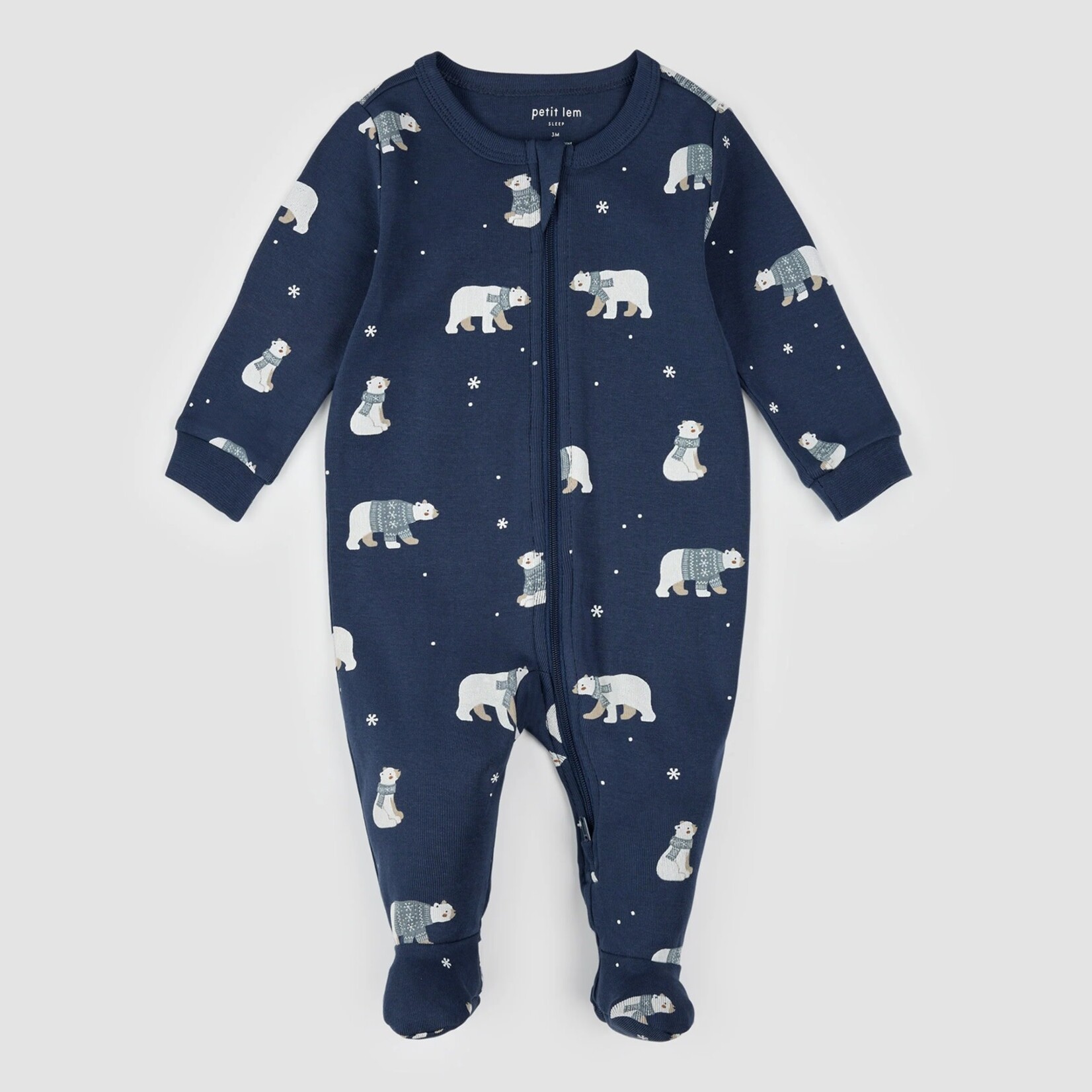 Petit Lem PETIT LEM - Navy blue baby pajamas with winter polar bear print