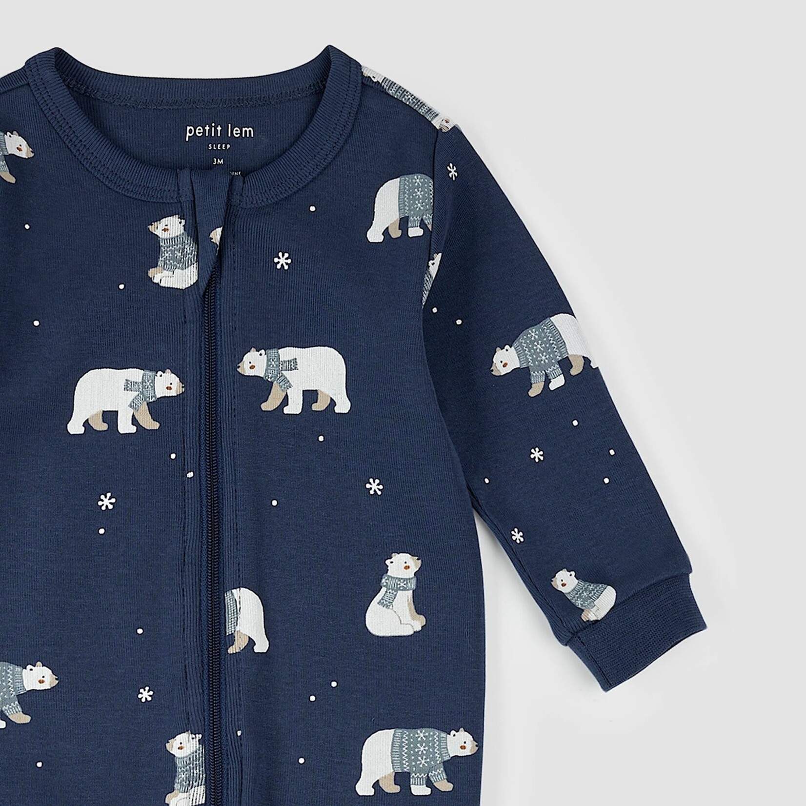 Petit Lem PETIT LEM - Navy blue baby pajamas with winter polar bear print