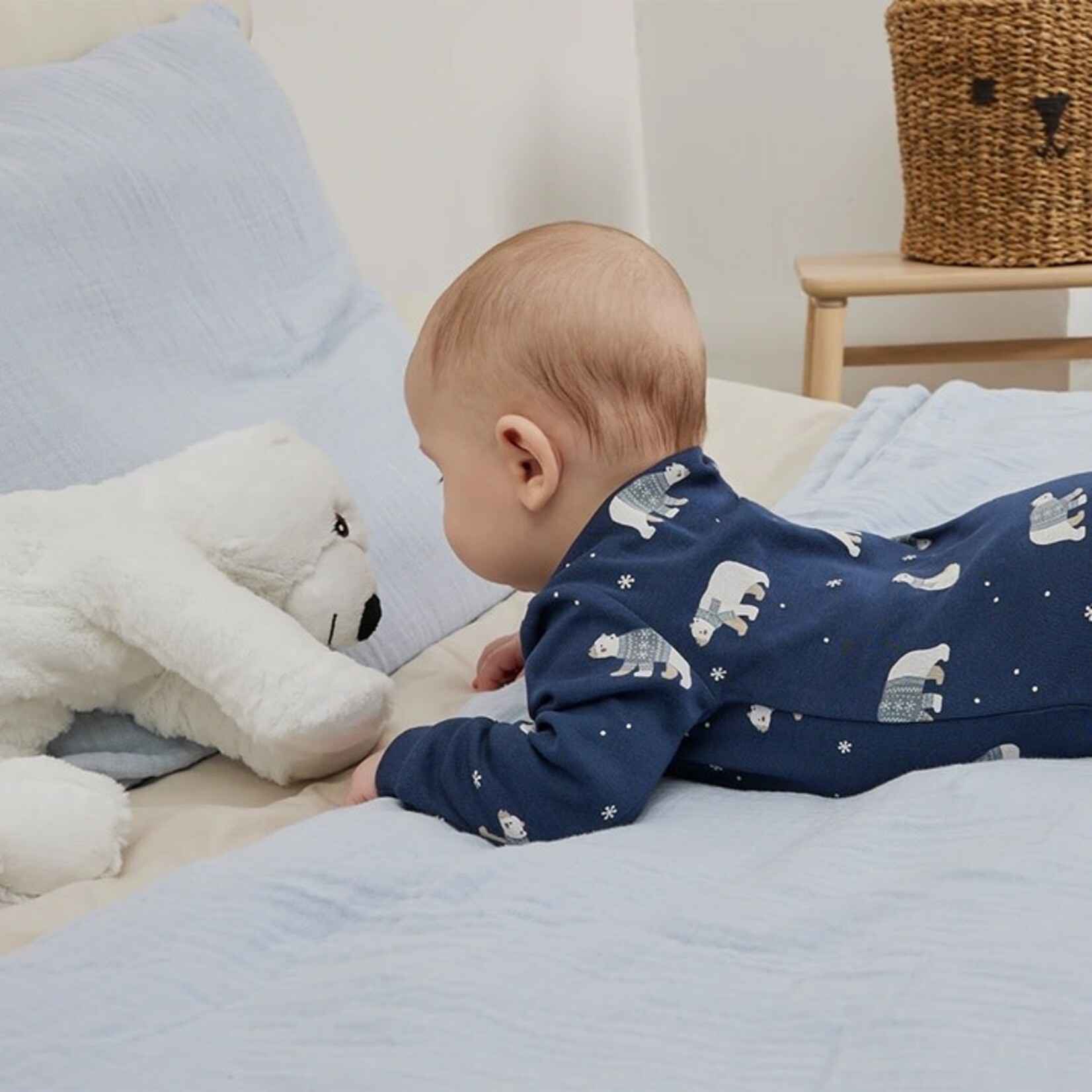 Petit Lem PETIT LEM - Navy blue baby pajamas with winter polar bear print