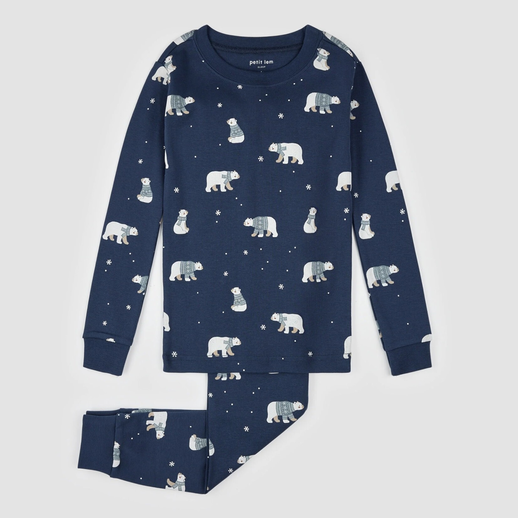Petit Lem PETIT LEM - Ensemble pyjama bleu marine à imprimé d'ours polaire d’hiver (2 pcs.)