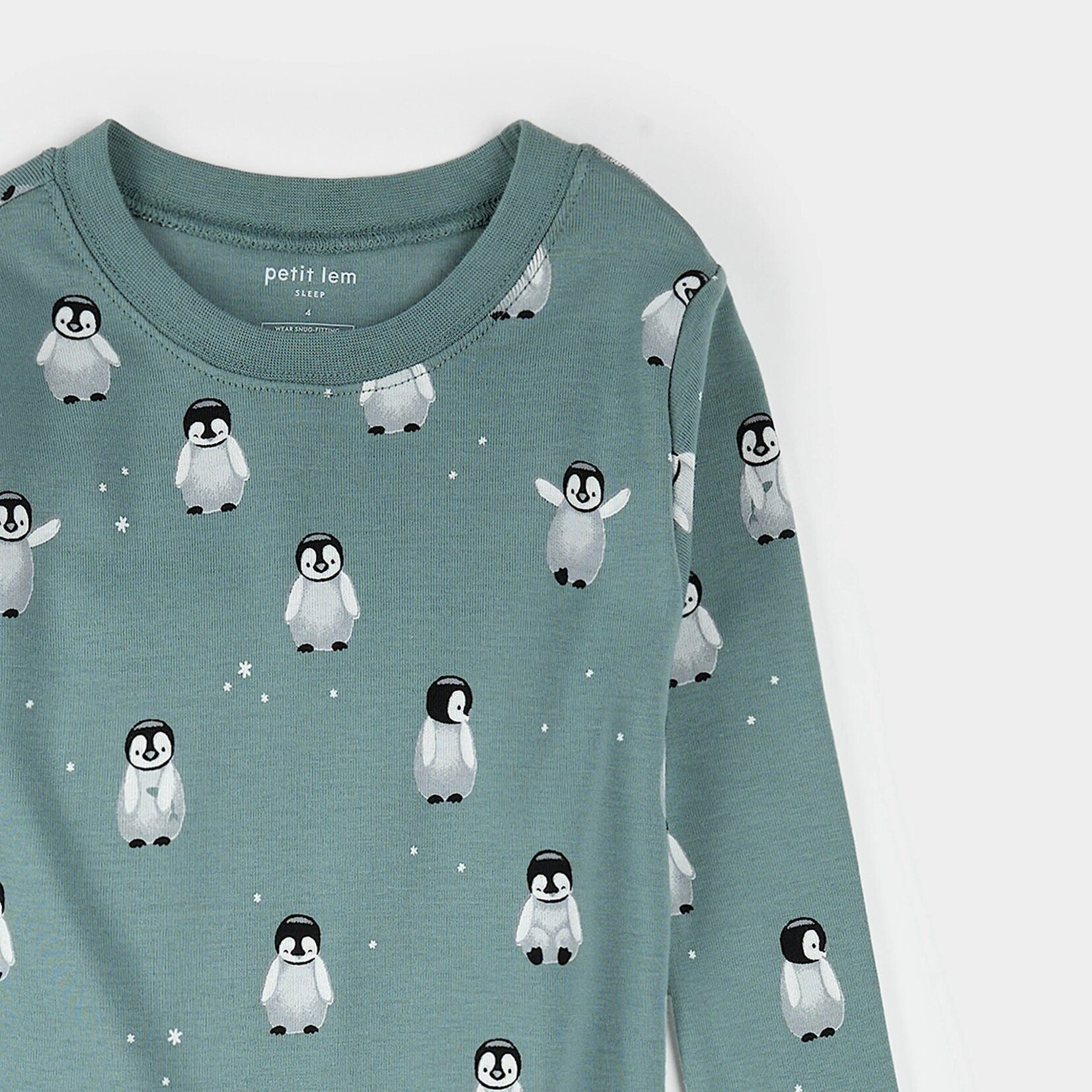 Petit Lem PETIT LEM - Ensemble pyjama sarcelle à imprimé de bébés pingouins (2 pcs.)