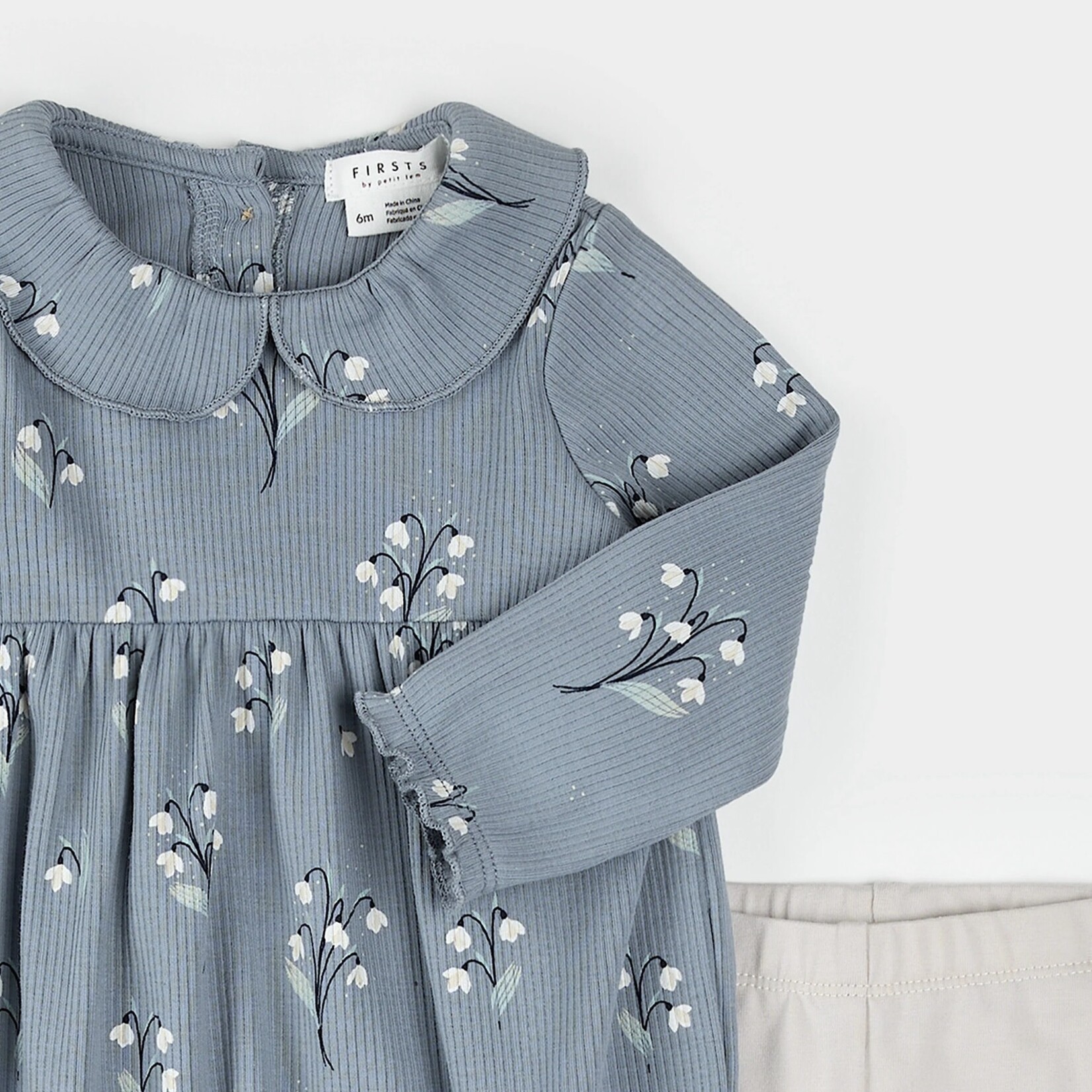 Petit Lem PETIT LEM - Ensemble robe côtelée bleue grise à imprimé de perce-neige et son legging