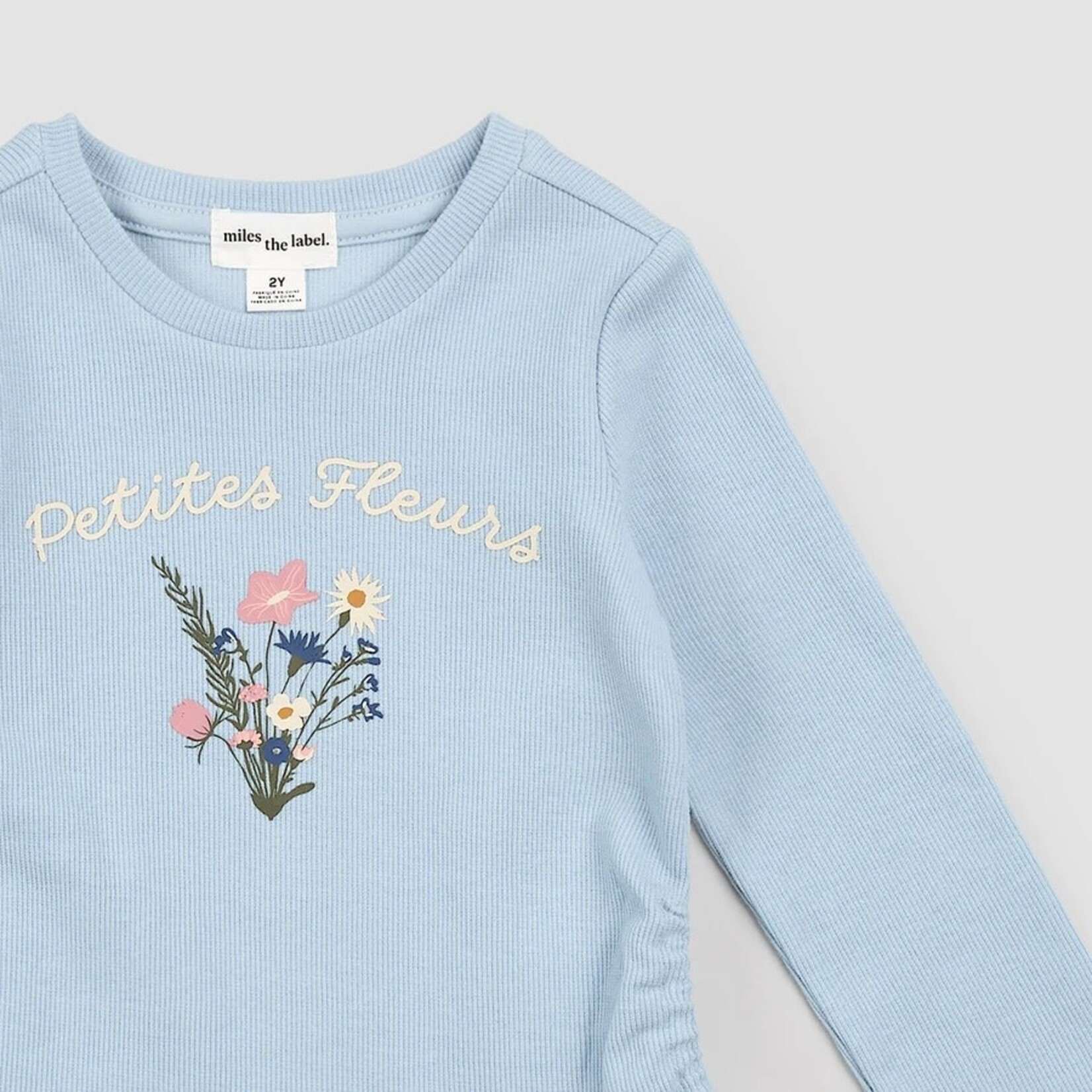 Miles the label MILES THE LABEL - Haut côtelé bleu céleste 'Petites Fleurs'