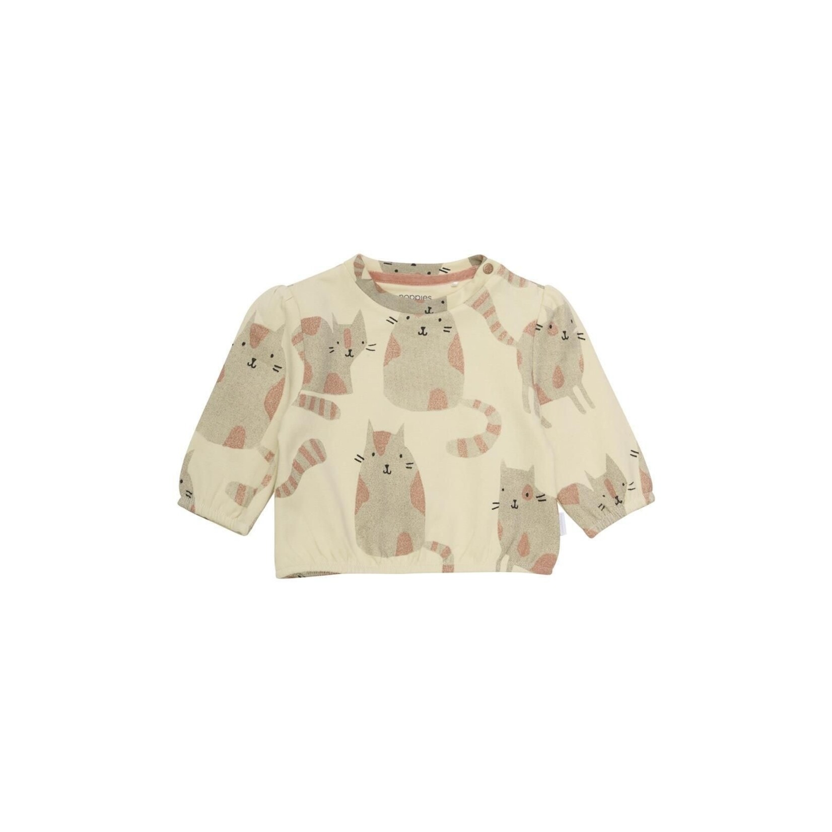 Noppies NOPPIES - Two Piece Set with oatmeal long-sleeve Shirt Featuring a cat print and salmon-colored Pants