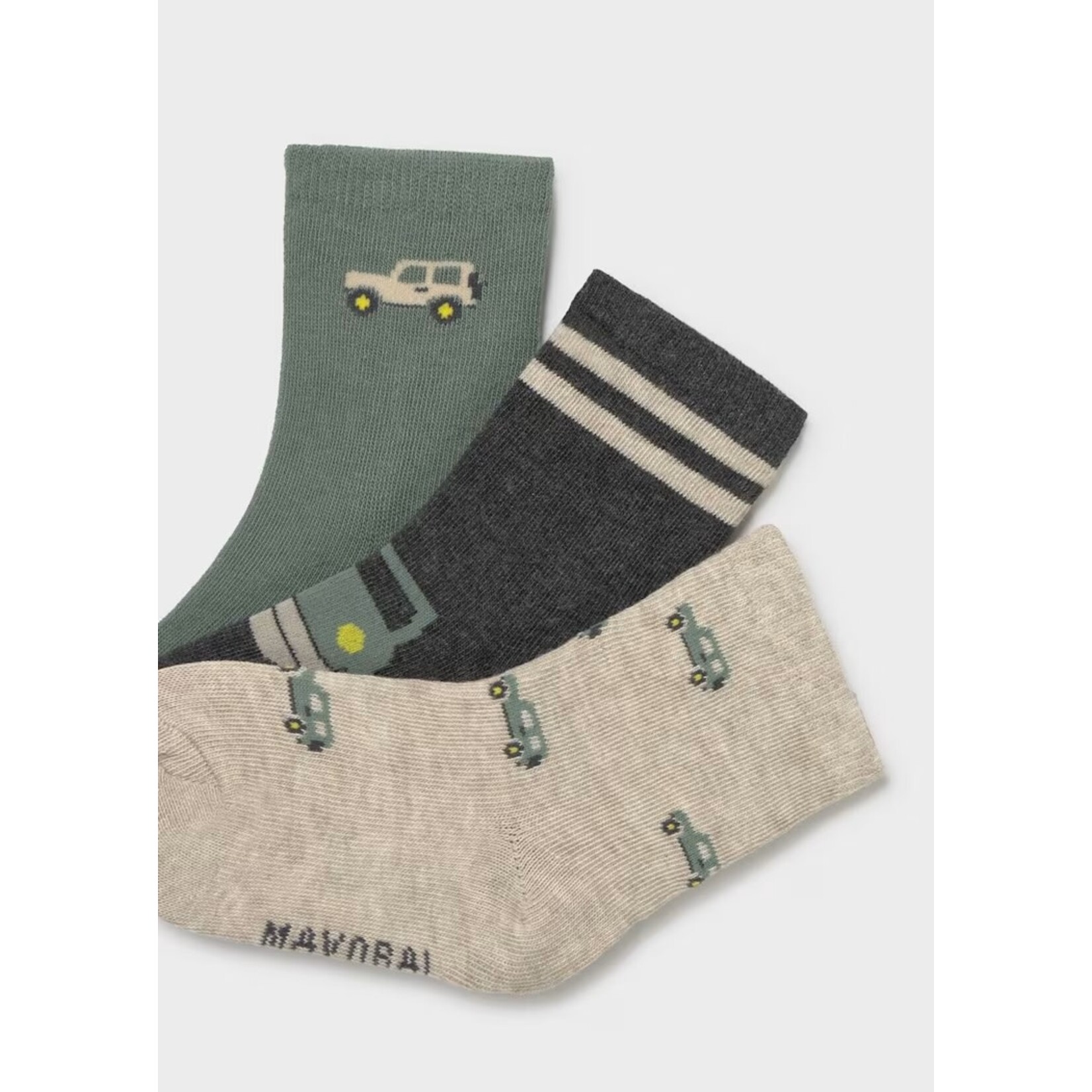 Mayoral MAYORAL - Pack of 3 pairs of baby/child socks Car 'Beige/Fir green/Dark gray'