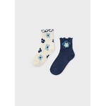 Mayoral MAYORAL - Pack of 2 pairs of socks 'navy blue with flower/Beige with colored flowers'