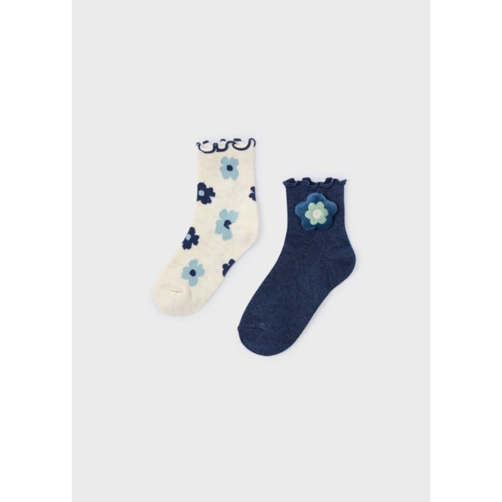 Mayoral MAYORAL - Pack of 2 pairs of socks 'navy blue with flower/Beige with colored flowers'