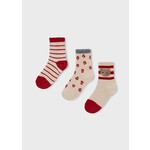Mayoral MAYORAL - Lot de 3 paires de chaussettes 'Beige avec rayures rouge et ourson/Beige avec fleurs rouge/Beige avec rayures rouge'