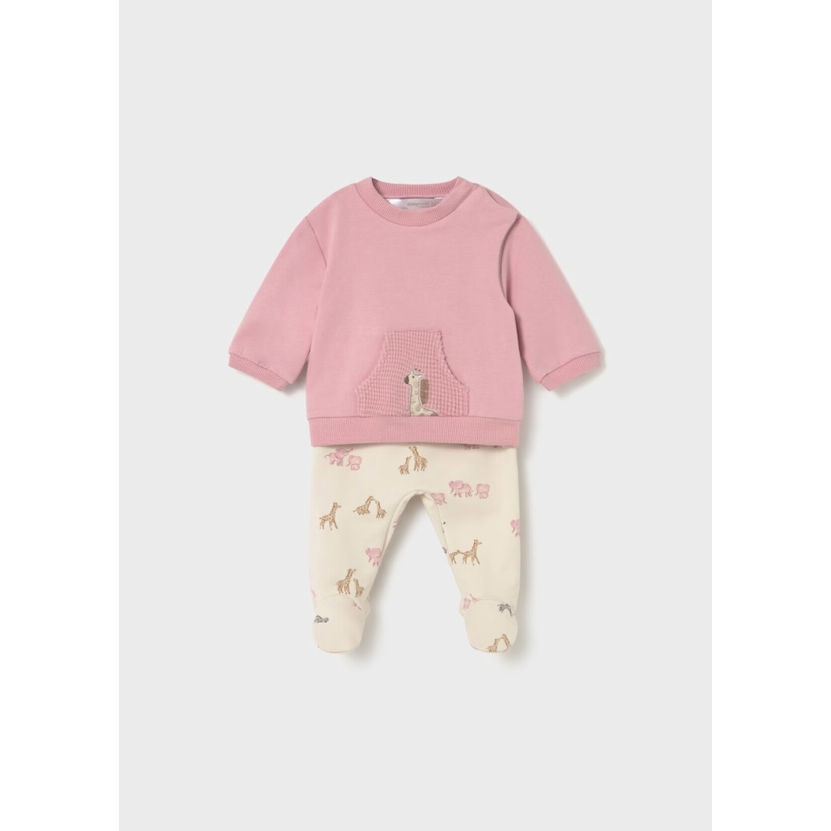 Mayoral MAYORAL - 2-piece set with pink sweater with front pocket and leggings with savannah animal pattern