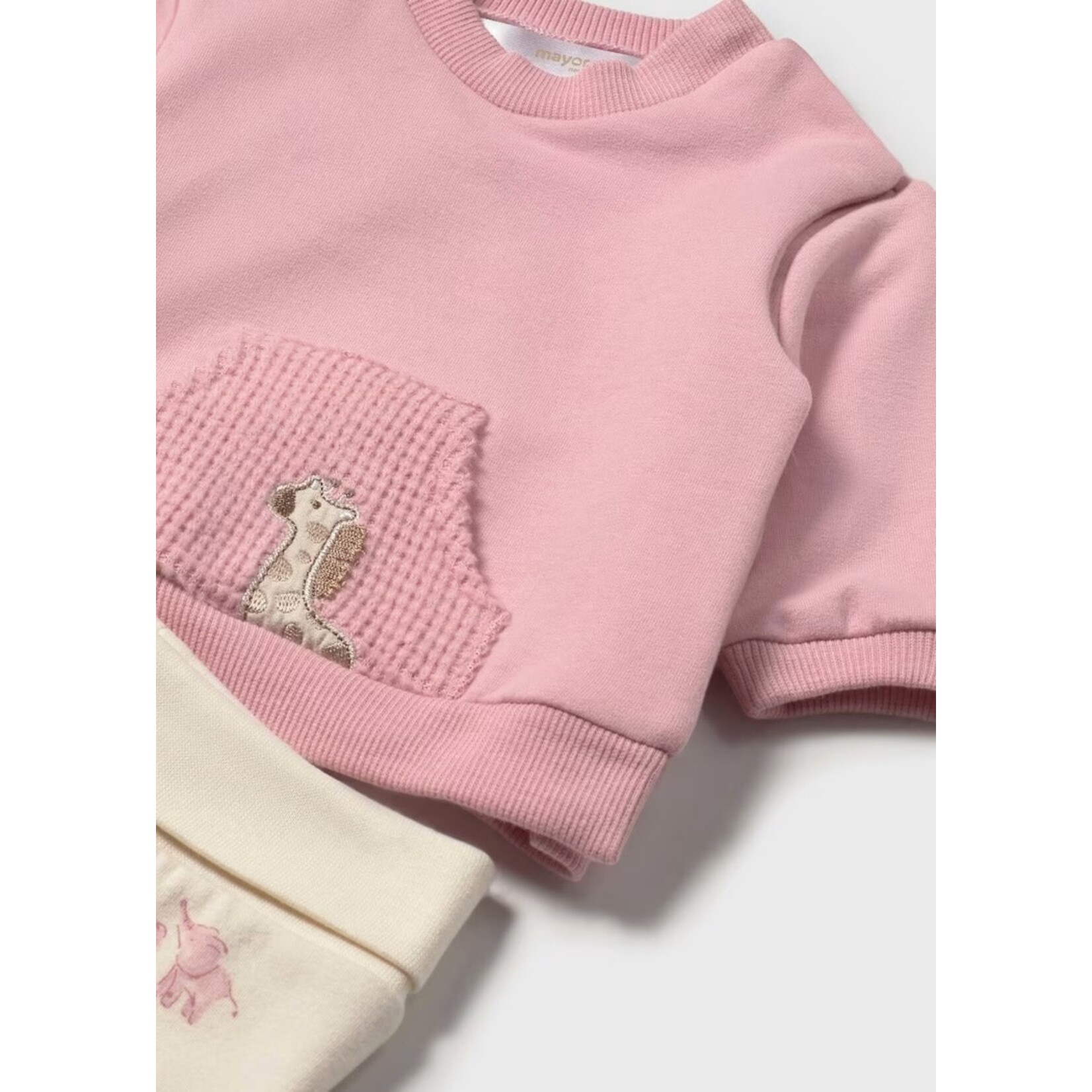 Mayoral MAYORAL - 2-piece set with pink sweater with front pocket and leggings with savannah animal pattern