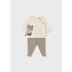 Mayoral MAYORAL - Ensemble 2 morceaux - Chandail à manches longues beige avec motif de renard texturé et pantalon avec motif quadrillé