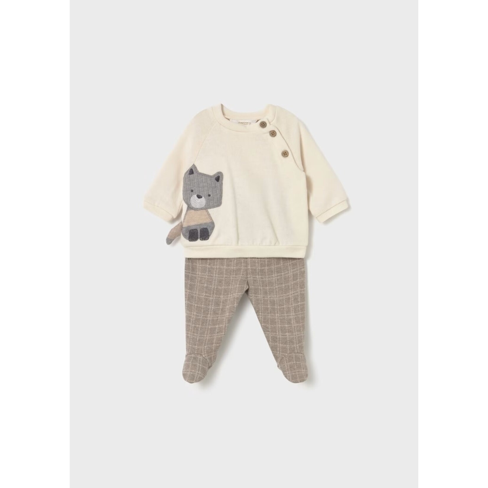 Mayoral MAYORAL - 2-piece set - Beige long-sleeved sweater with textured fox pattern and pants with grid pattern