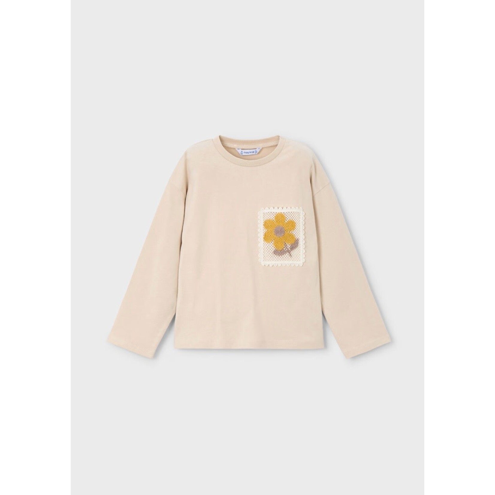 Mayoral MAYORAL -  T-shirt à manches longues  couleur sable avec poche broderie de fleur