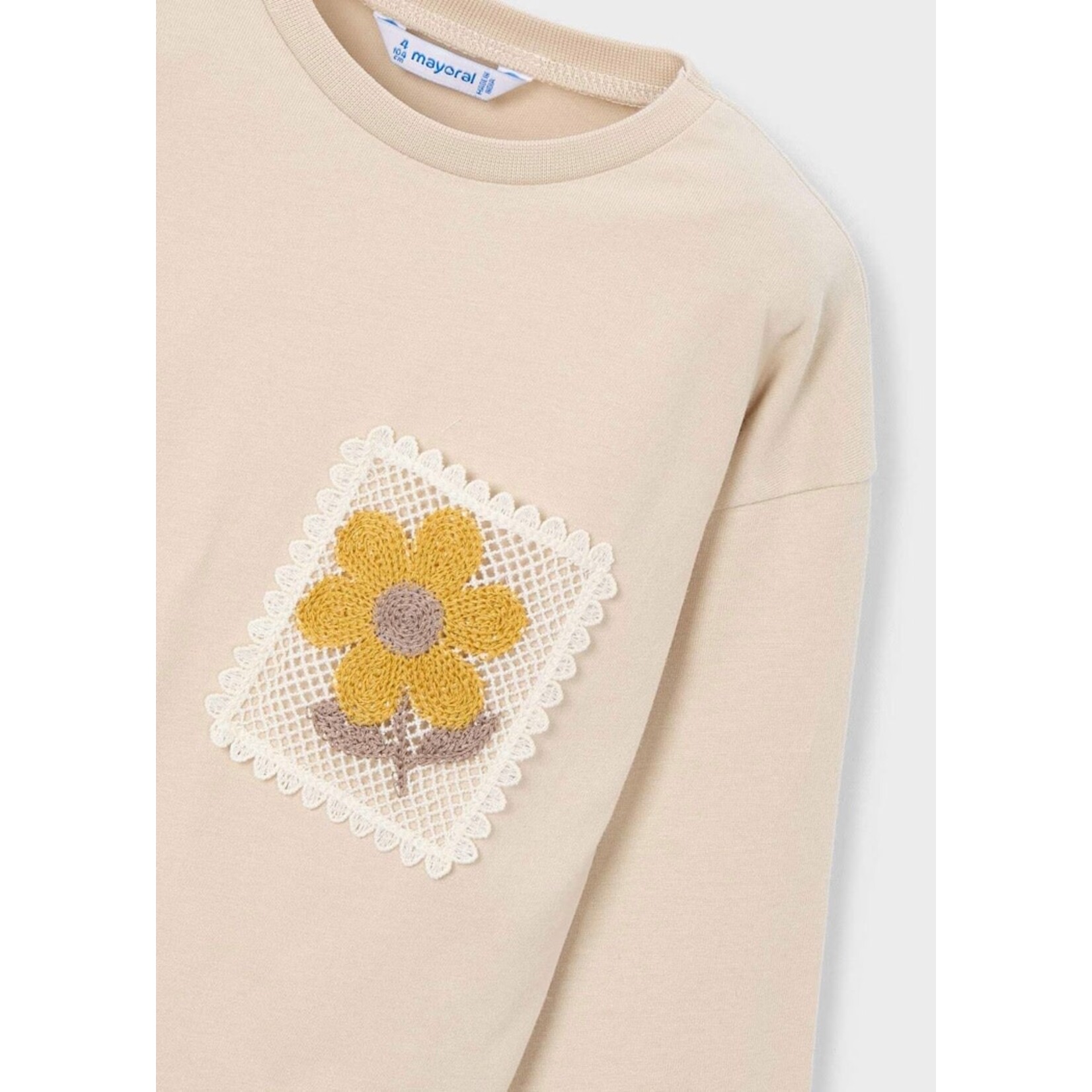 Mayoral MAYORAL -  T-shirt à manches longues  couleur sable avec poche broderie de fleur