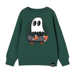 Whistle & Flute WHISTLE AND FLUTE - Chandail coton ouaté vert imprimé d'un fantôme qui fait du skate kawaii