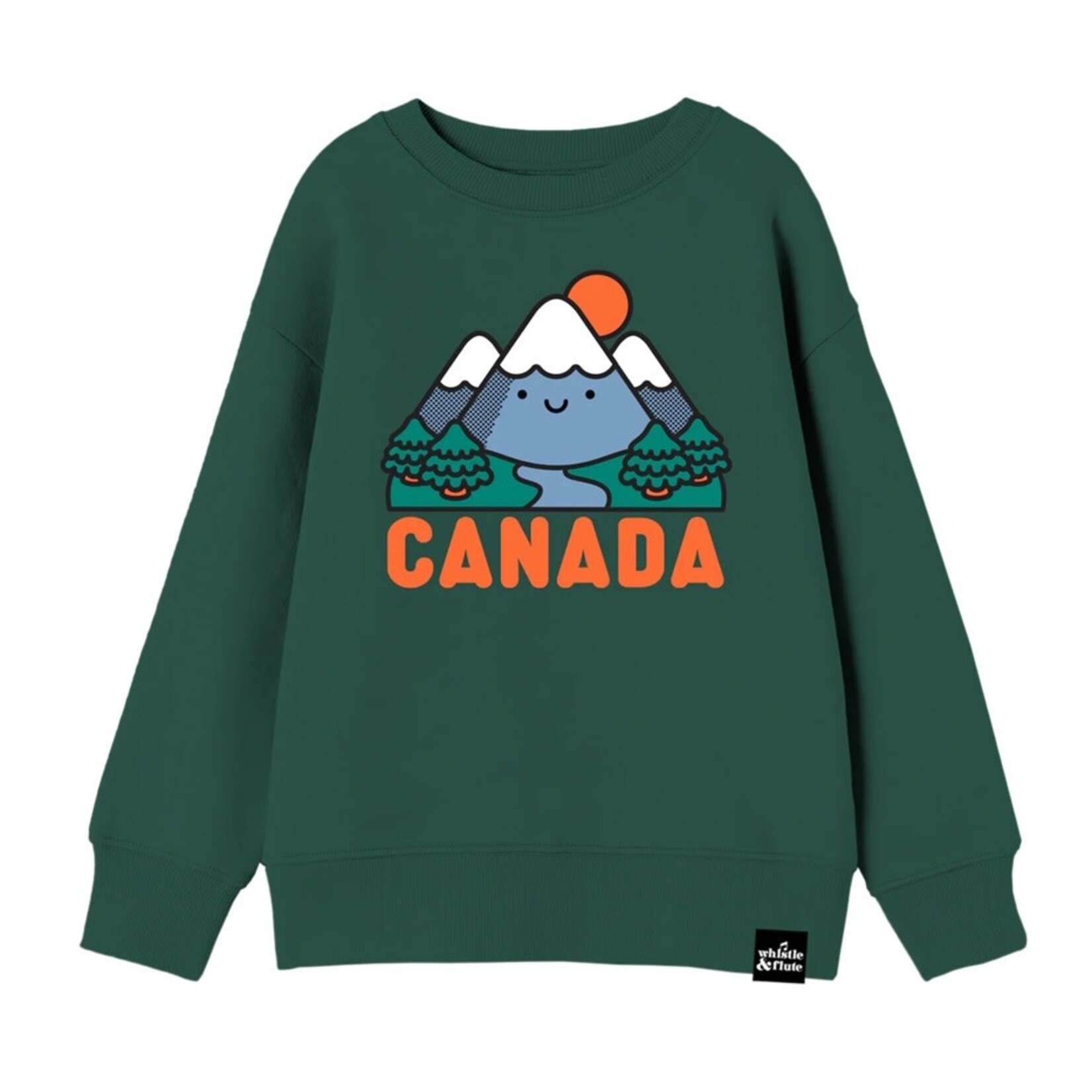 Whistle & Flute WHISTLE AND FLUTE - Chandail coton ouaté léger vert forêt avec imprimé montagnes du Canada 'Kawaii - Mountains CANADA'