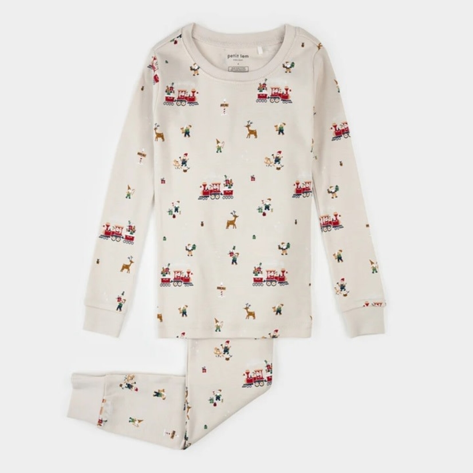 Petit Lem PETIT LEM - Ensemble pyjama crème imprimé atelier du Père Noël (2pcs)