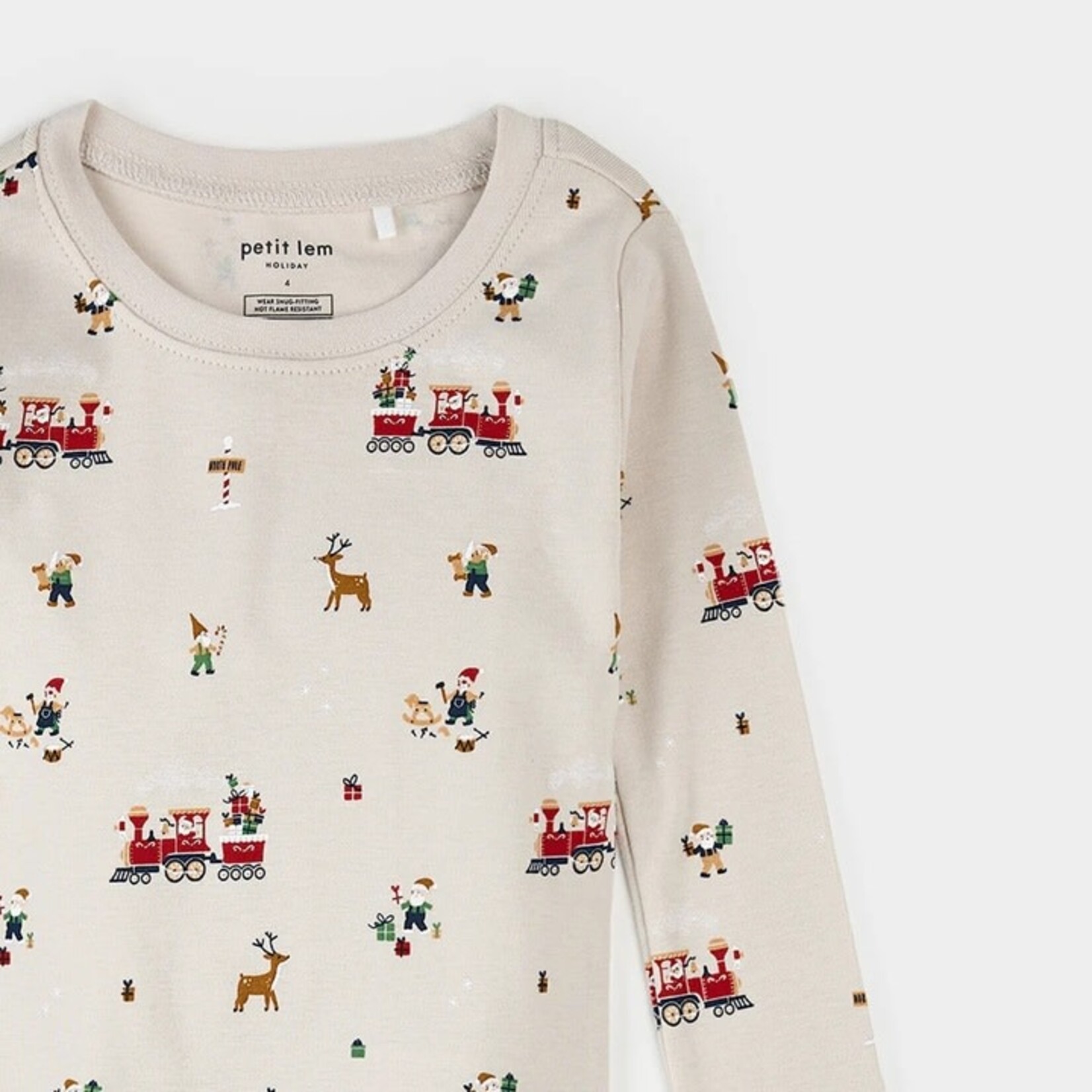 Petit Lem PETIT LEM - Santa's Workshop Print on Crème Pyjama Set (2pcs)