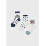 Mayoral MAYORAL - Lot de 3 paires de chaussettes 'Blanches avec rayures bleu marine/Blanches avec motif léopard/Beige avec rayures sauge et ourson'