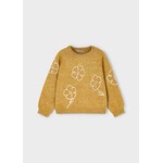 Mayoral MAYORAL - Mustard yellow knitted sweater with flower appliqué