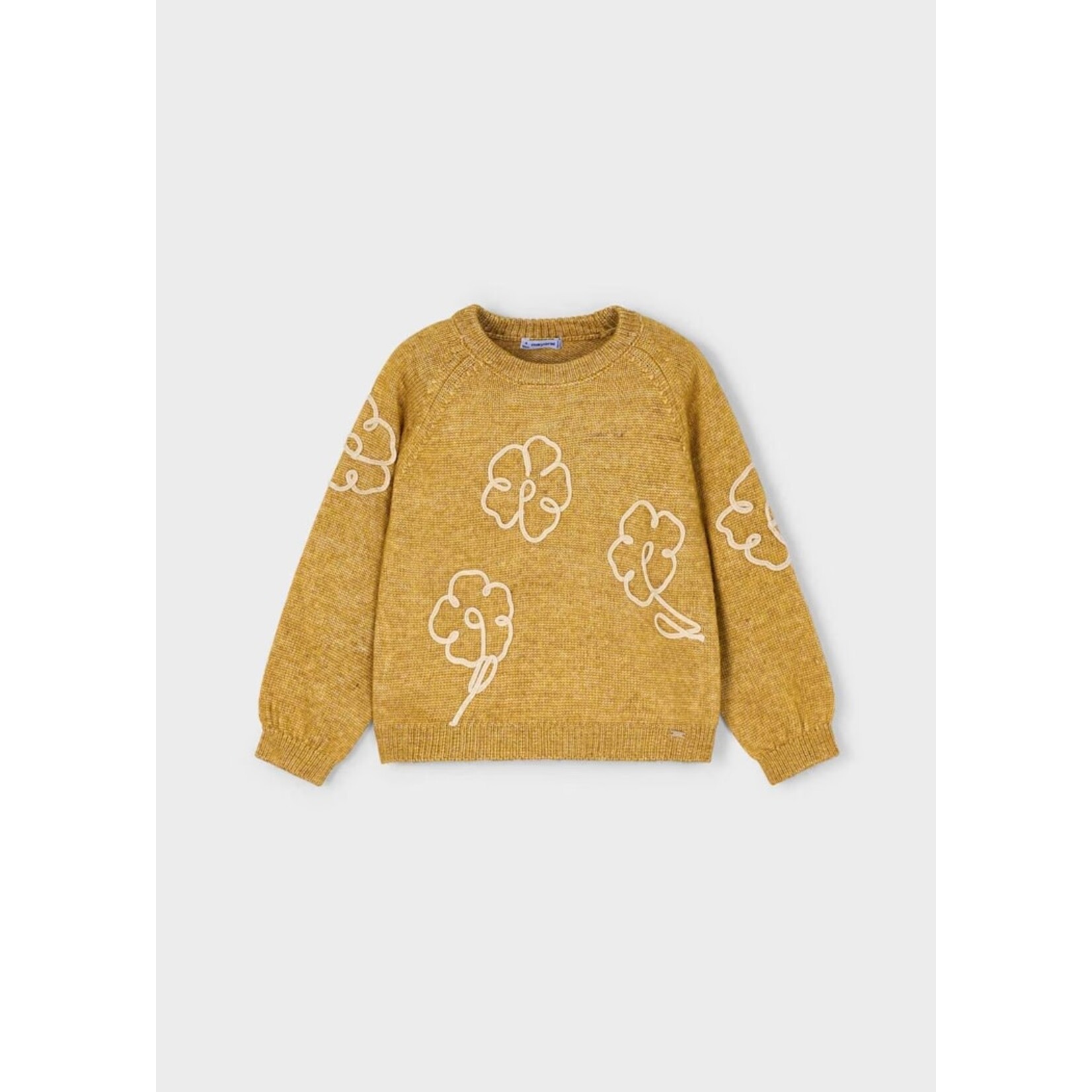 Mayoral MAYORAL - Chandail en tricot jaune moutarde à appliqué de fleurs