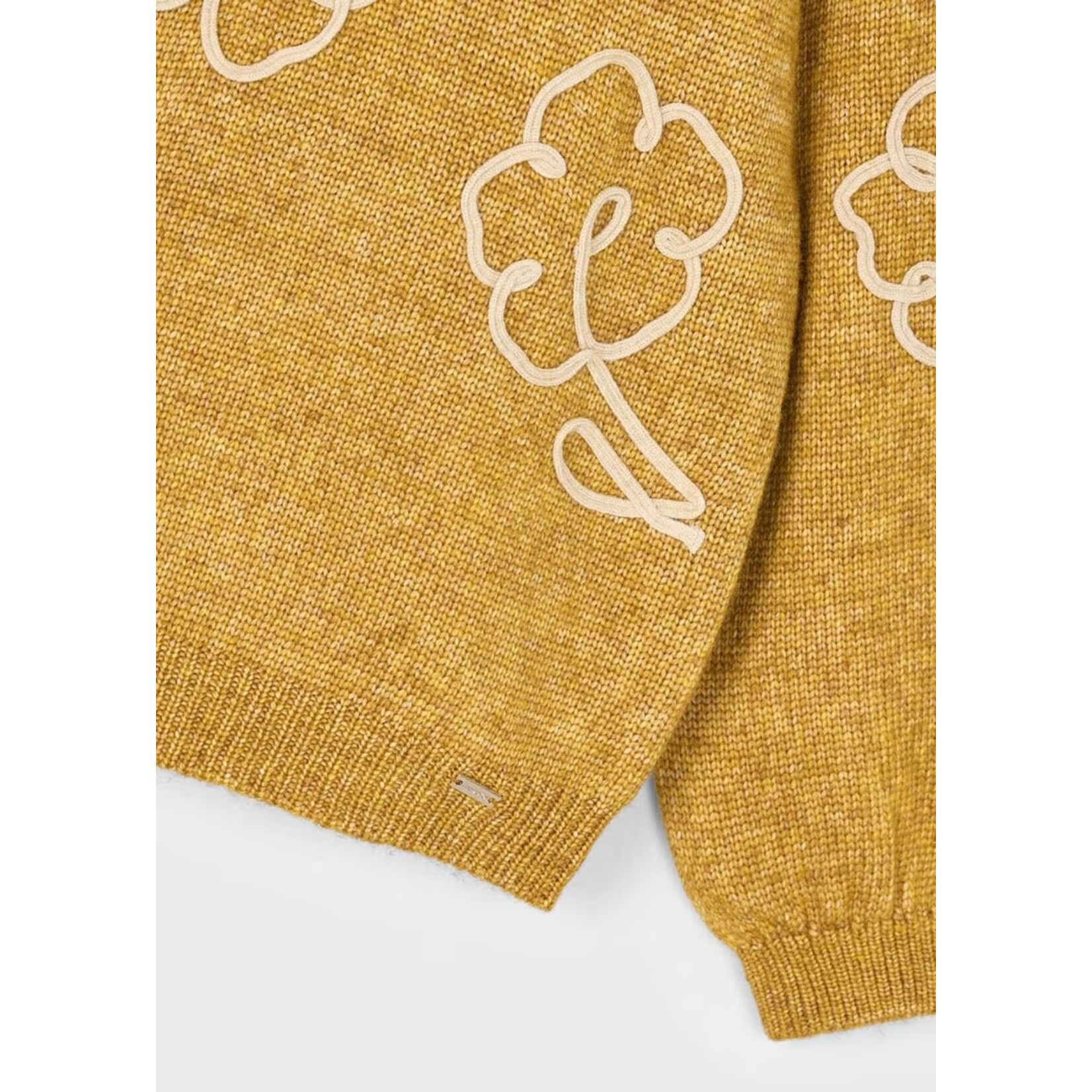 Mayoral MAYORAL - Chandail en tricot jaune moutarde à appliqué de fleurs