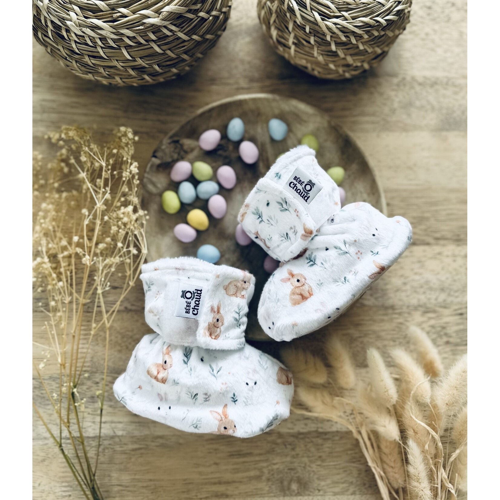 Bébé Ô Chaud BÉBÉ-O-CHAUD - Printed Velcro slippers - Rabbit